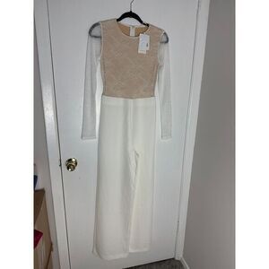 Commense Ivory Lace Long Sleeve Wide-Leg‎ Jumpsuit Size S